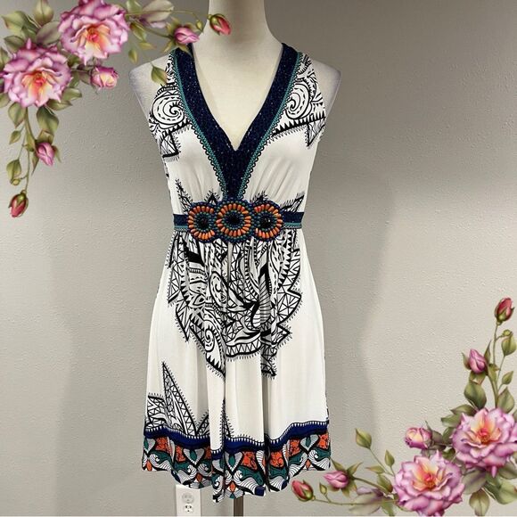 ECI beaded v-neck mini sleeveless Dress size small - Picture 1 of 14